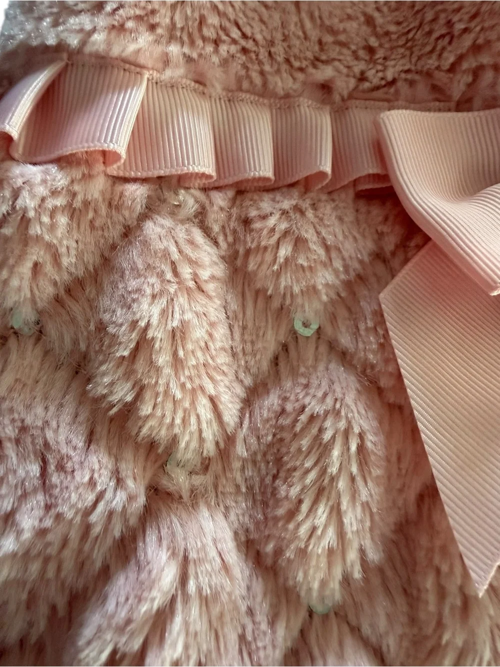 Bond & Co. Pink Faux Fur Dog Coat Jacket Bow Ruffle XS